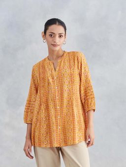 Fabindia - Yellow Button Fly Three Fourth Sleeves Tunic