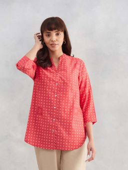 Fabindia - Red Button Fly Three Fourth Sleeves Tunic