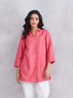 Fabindia - Pink Button Fly Three Fourth Sleeves Tunic