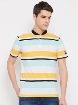 Club York - Men Yellow Striper Henley Collar T-Shirt