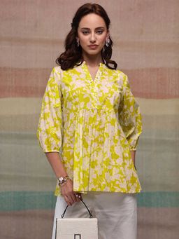 Libas - Green Mandarin Neck Floral Tunic