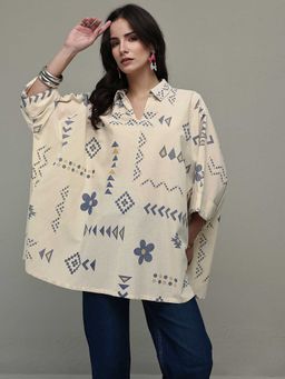 Libas - Beige Collar Neck Printed Tunic
