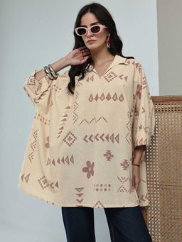 Libas - Beige Collar Neck Printed Tunic