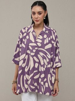 Libas - Purple Collar Neck Printed Tunic