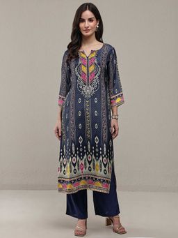 Libas - Navy Blue Round Neck Printed Kurta