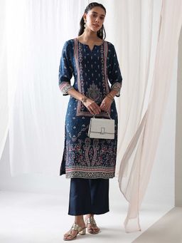 Libas - Blue Round Neck Floral Kurta