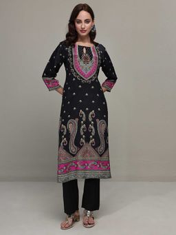 Libas - Black Keyhole Neck Paisley Kurta