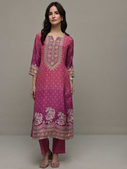 Libas - Magenta Round Neck Floral Kurta & Pant