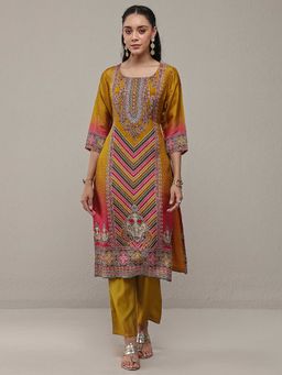 Libas - Mustard Round Neck Floral Kurta