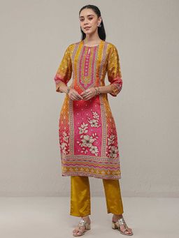 Libas - Mustard Keyhole Neck Printed Kurta & Pant