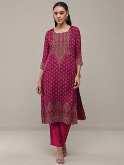 Libas - Magenta Round Neck Printed Kurta
