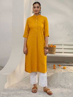 Libas - Mustard Mandarin Neck Printed Kurta