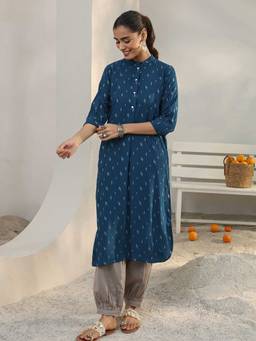 Libas - Teal Mandarin Neck Printed Kurta