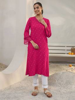 Libas - Pink V-Neck Printed Kurta