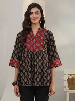 Libas - Black Mandarin Neck Printed Tunic