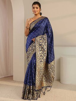 Libas - Blue Woven Zari Saree with Unstitched Blouse