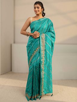 Libas - Green Printed Tassels Saree with Unstitched Blouse