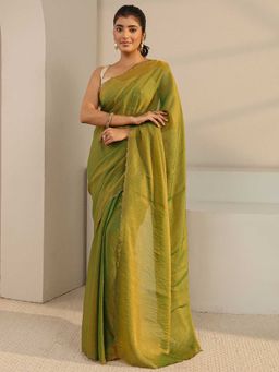 Libas - Olive Solid/Plain Embellished/Sequined Saree with Unstitched Blouse