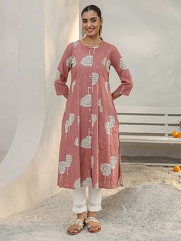 Libas - Mauve Round Neck Printed Kurta