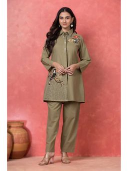 Autumnlane - Green Collar Neck Embroidered Co-ord Set