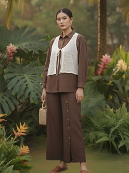 Autumnlane - Brown Collar Neck Solid/Plain Co-ord Set