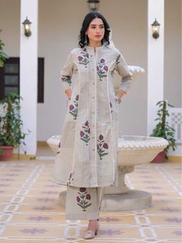Autumnlane - Off White Mandarin Neck Floral Co-ord Set