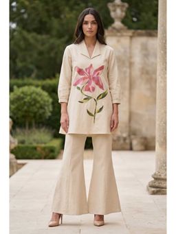 Autumnlane - Off White Collar Neck Floral Co-ord Set