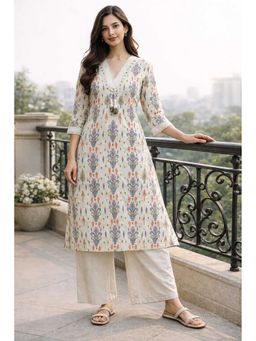 Autumnlane - White V-Neck Printed Kurta & Pant
