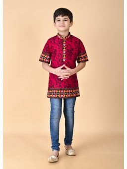 NFC CREATION - Boys Cotton Batik Printed Kurta - Pink