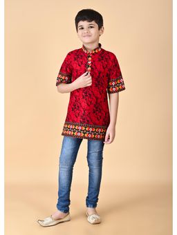 NFC CREATION - Boys Cotton Batik Printed Kurta - Red