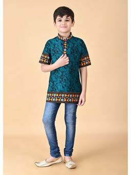 NFC CREATION - Boys Cotton Batik Printed Kurta - Green