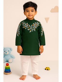 NFC CREATION - Boys Dupion Silk Printed Kurta and Pyjama - Green