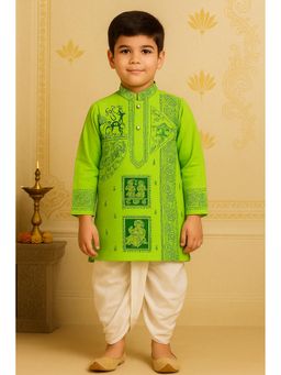 NFC CREATION - Boys Pure Cotton Printed Kurta and Dhoti - Green