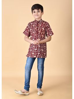 NFC CREATION - Boys Cotton Batik Printed Kurta - Maroon