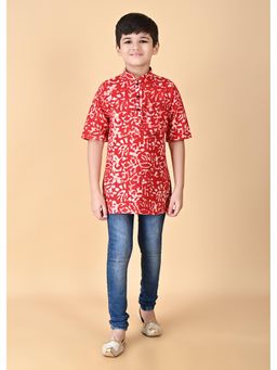 NFC CREATION - Boys Cotton Batik Printed Kurta - Red