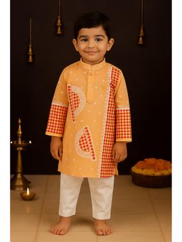 NFC CREATION - Boys Pure Cotton Printed Kurta and Pyjama - Orange