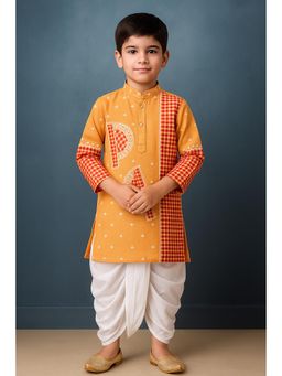NFC CREATION - Boys Pure Cotton Printed Kurta and Dhoti - Orange