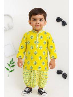 NFC CREATION - Boys Cotton Blend Printed Kurta and Dhoti - Yellow
