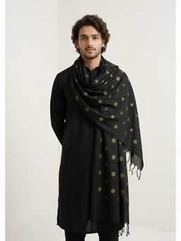 MUFFLY - Elegant Men Black Woven Geometric Buta Pattern and Tassel Detailing Dupatta