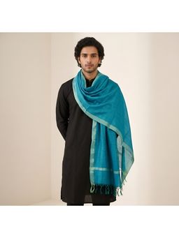 MUFFLY - Men Blue Elegant Subtle Sheen and Woven Border Dupatta