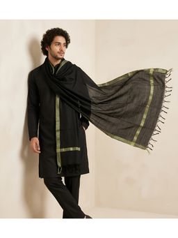 MUFFLY - Men Black Elegant Subtle Sheen and Woven Border Dupatta