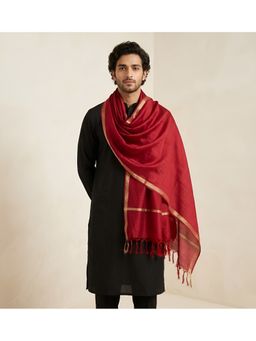 MUFFLY - Men Maroon Elegant Subtle Sheen and Woven Border Dupatta