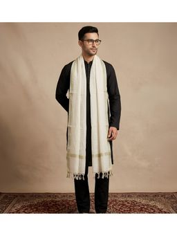 MUFFLY - Men White Elegant Subtle Sheen and Woven Border Dupatta