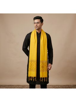 MUFFLY - Men Yellow Diamond Pattern Woven Border and Tassel Detailing Dupatta
