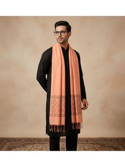 MUFFLY - Men Peach Diamond Pattern Woven Border and Tassel Detailing Dupatta