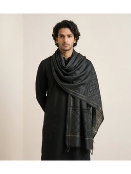 MUFFLY - Men Black Diamond Pattern Woven Border and Tassel Detailing Dupatta