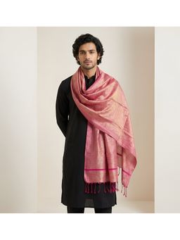 MUFFLY - Men Pink Handcrafted Khadi Textured Finish and Tassel Detailing Dupatta