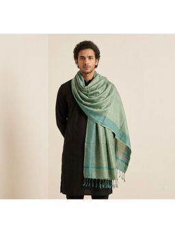 MUFFLY - Men Green Handcrafted Khadi Textured Finish and Tassel Detailing Dupatta