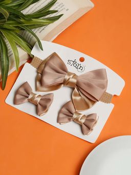 Stol'N - Brown Solid Cotton Hair Clips and Hair Band