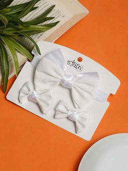 Stol'N - White Solid Cotton Hair Clips and Hair Band
